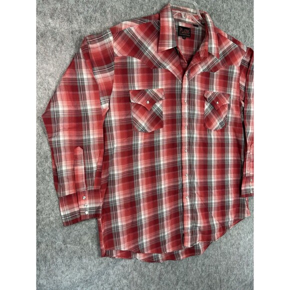 Plains Western Wear Pearl Snap Shirt Men's XL Red Cowboy Rodeo Rockabilly - Picture 3 of 10